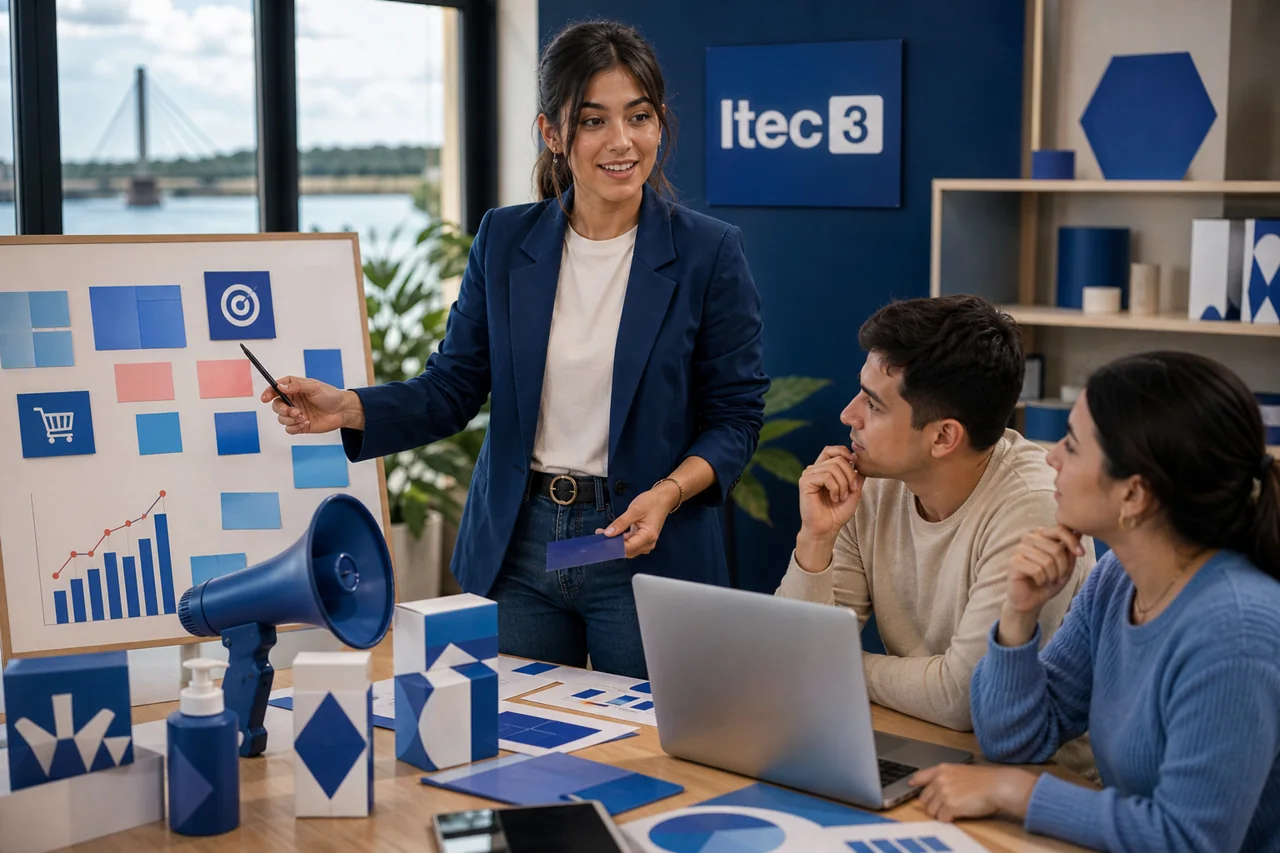 Escena ilustrativa de presentación de una estrategia comercial